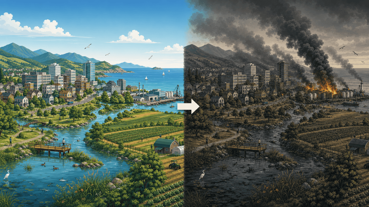 before and after pathway of Fuel Fires and Toxic Smoke