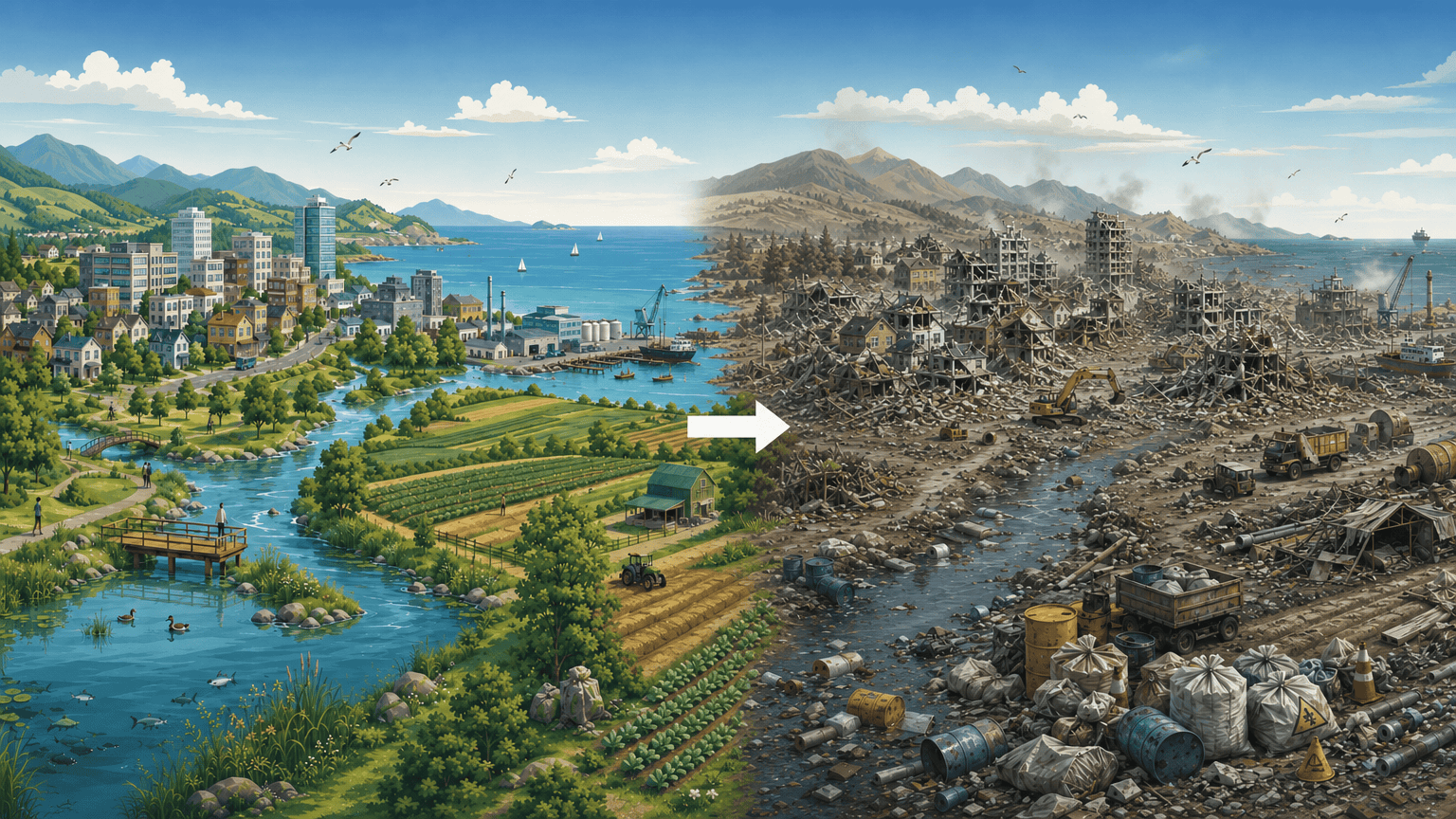 before and after pathway of Fuel Fires and Toxic Smoke
