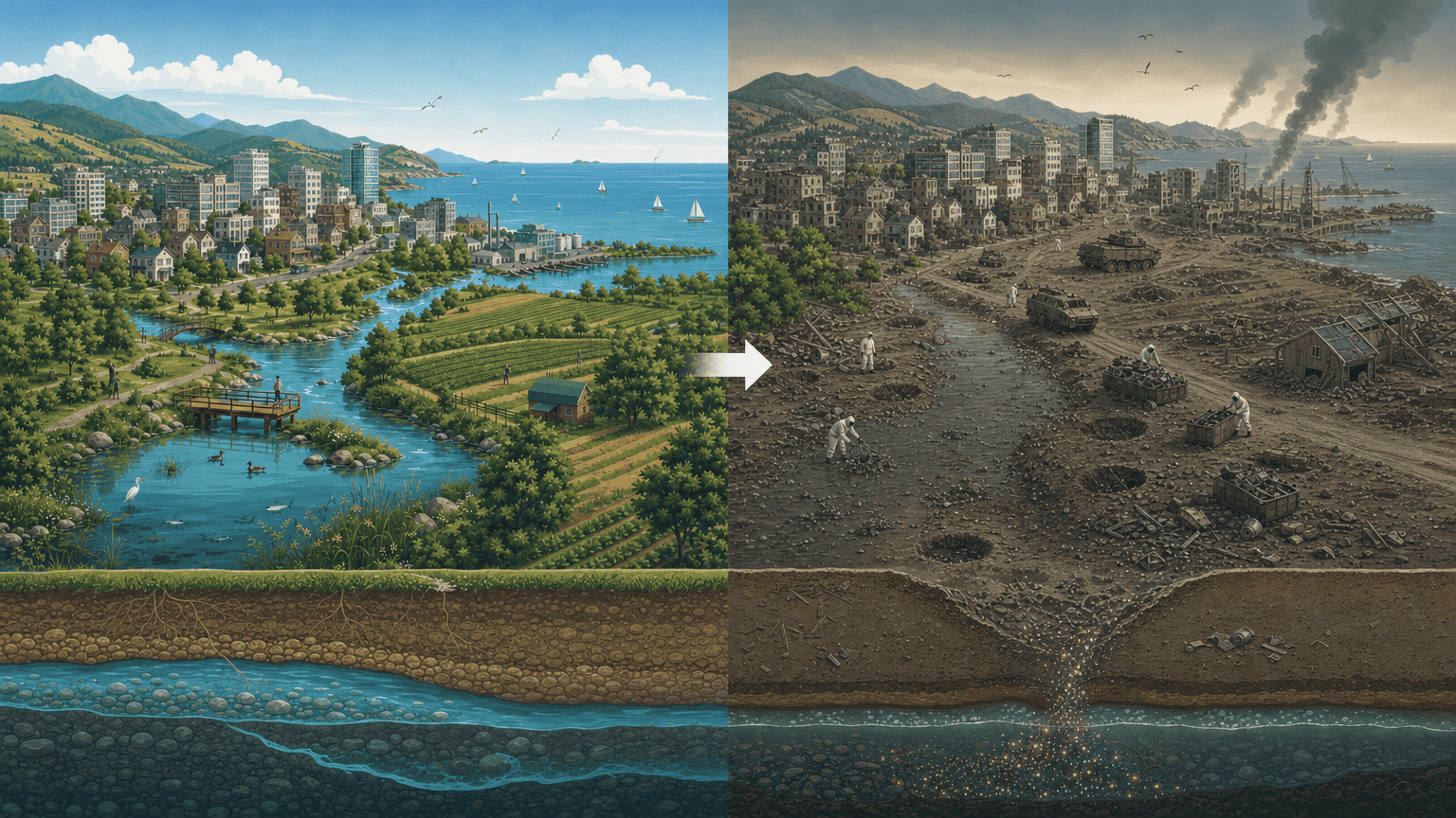 before and after pathway of Fuel Fires and Toxic Smoke
