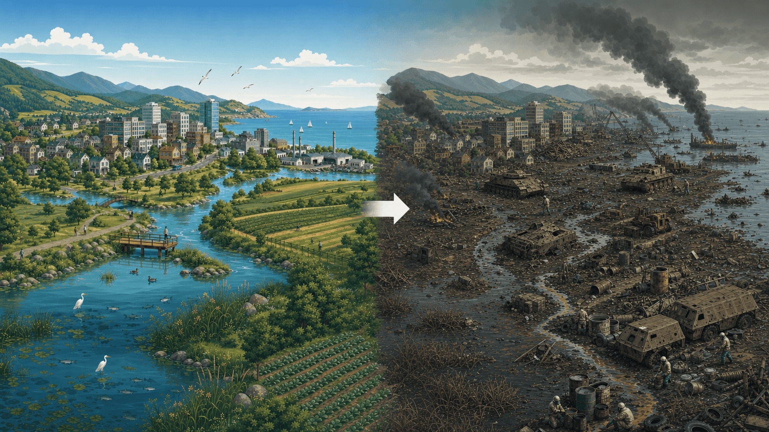 before and after pathway of Fuel Fires and Toxic Smoke