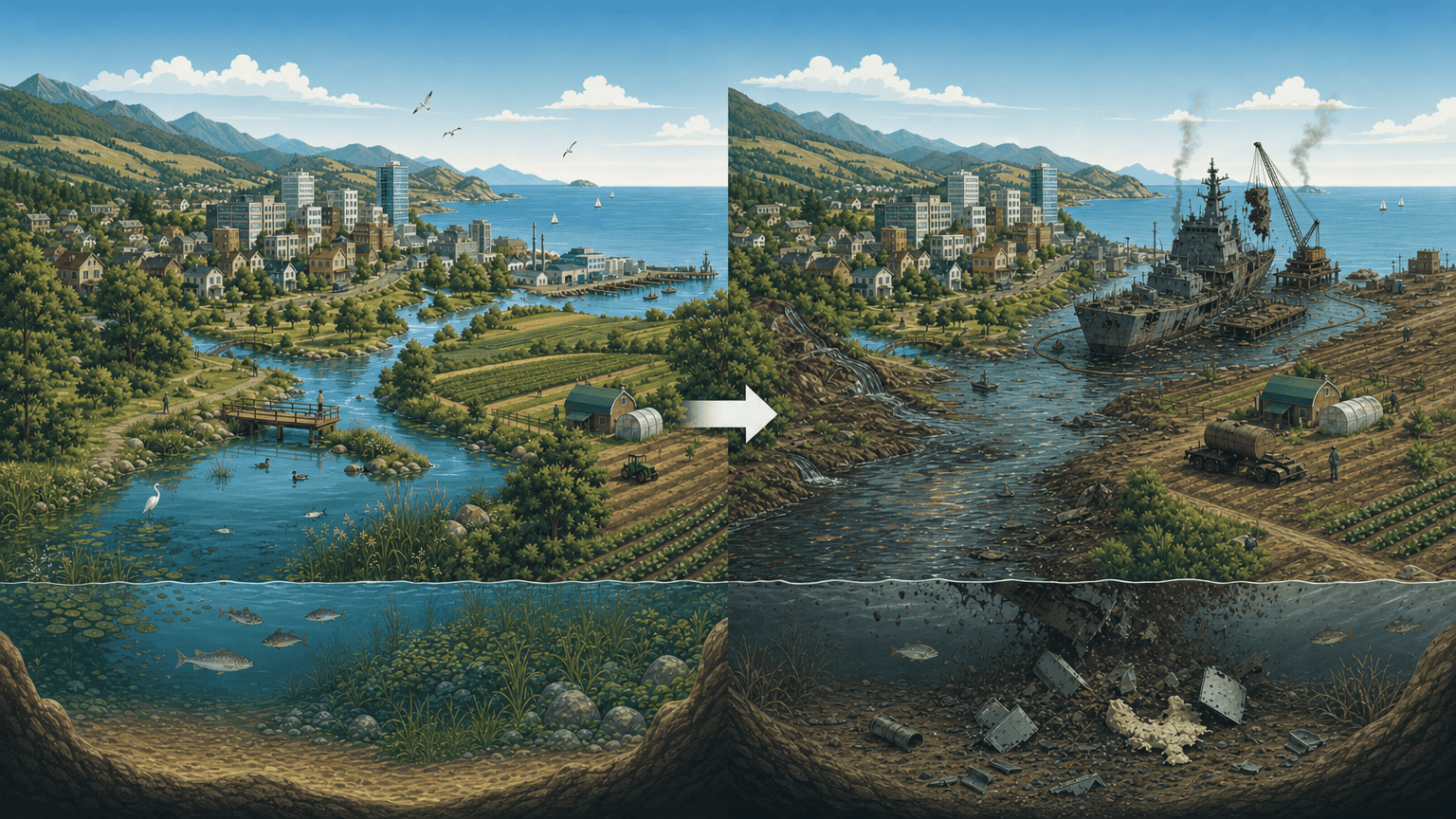 before and after pathway of Fuel Fires and Toxic Smoke