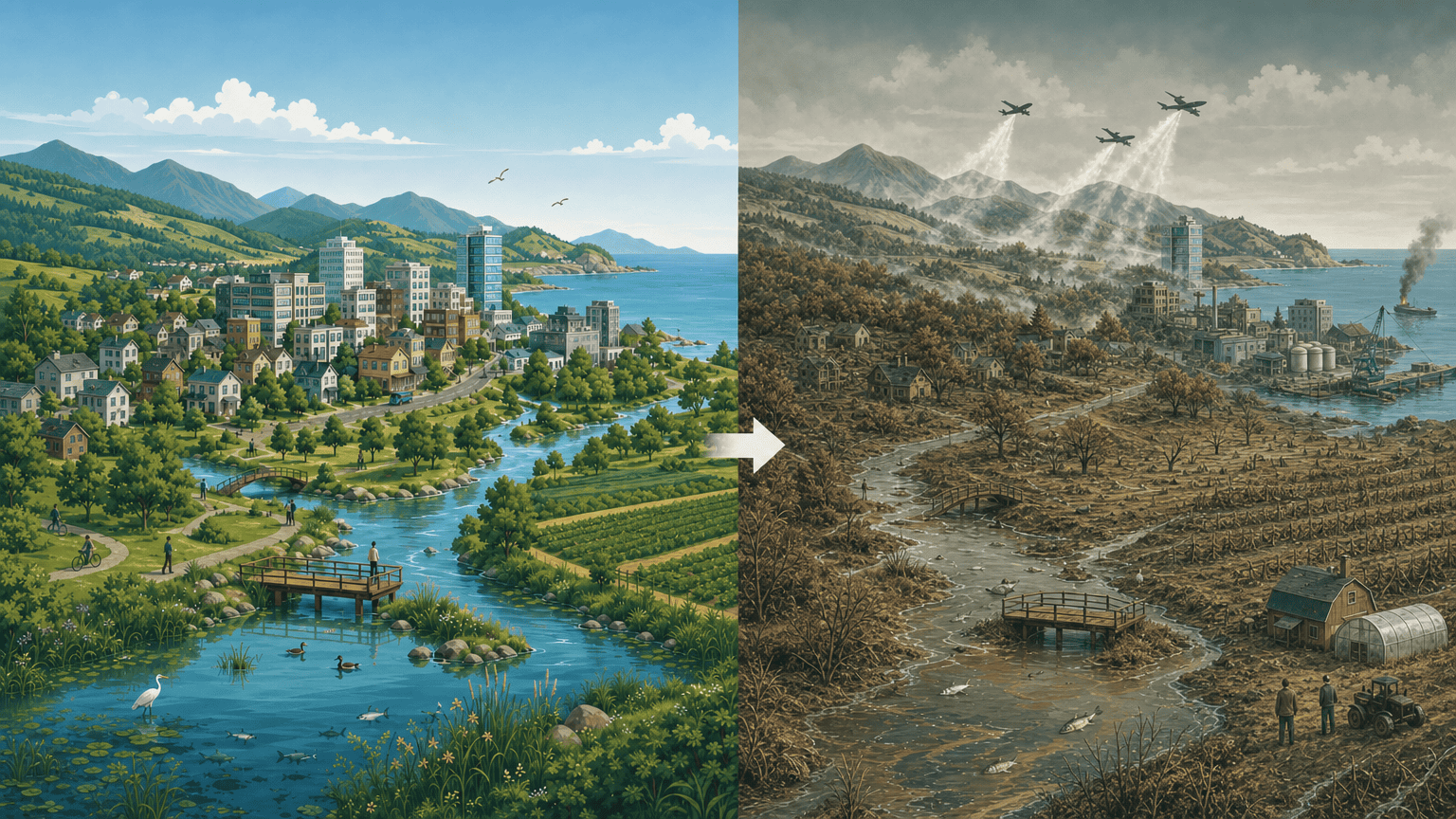 before and after pathway of Fuel Fires and Toxic Smoke