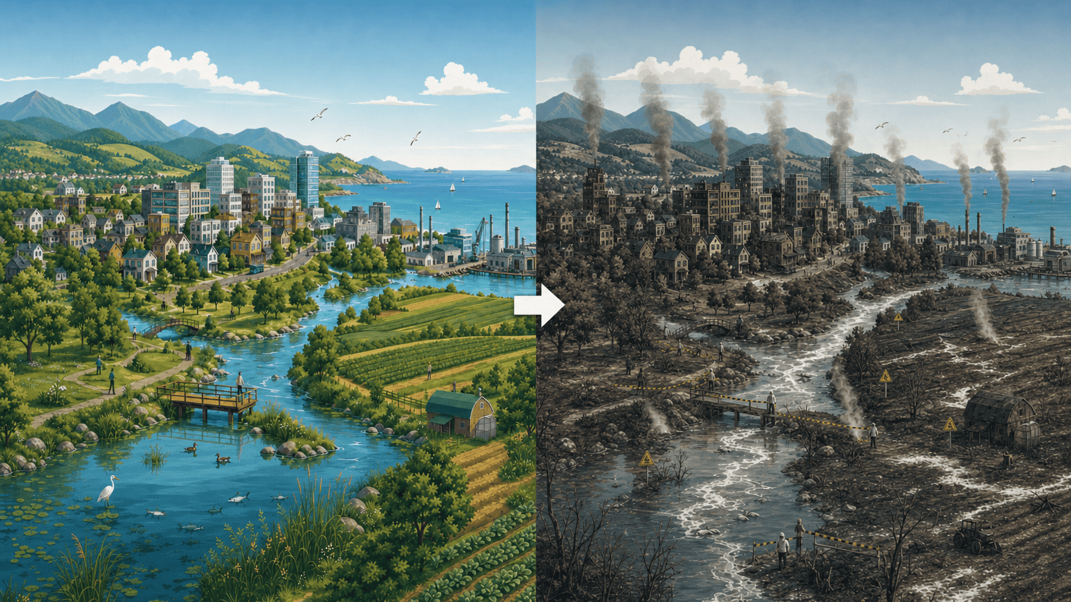 before and after pathway of Fuel Fires and Toxic Smoke