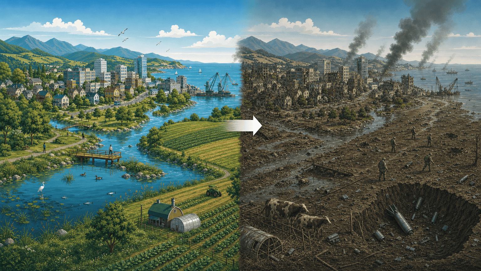 before and after pathway of Fuel Fires and Toxic Smoke