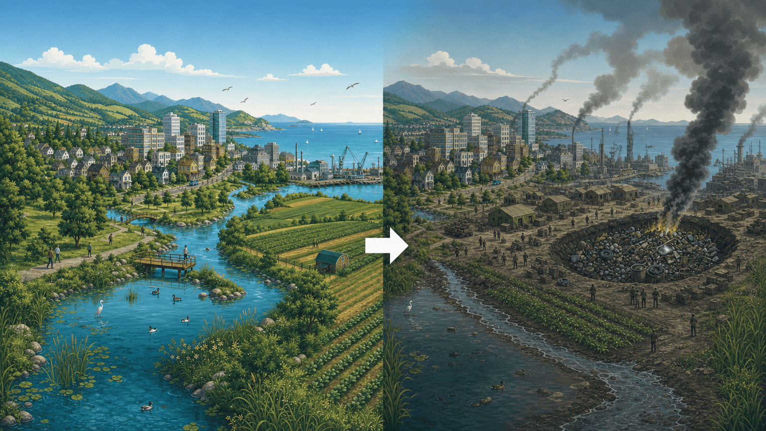 before and after pathway of Fuel Fires and Toxic Smoke