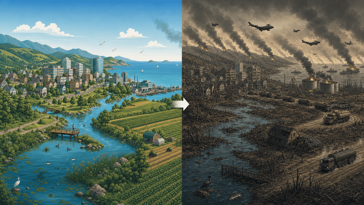 before and after pathway of Fuel Fires and Toxic Smoke